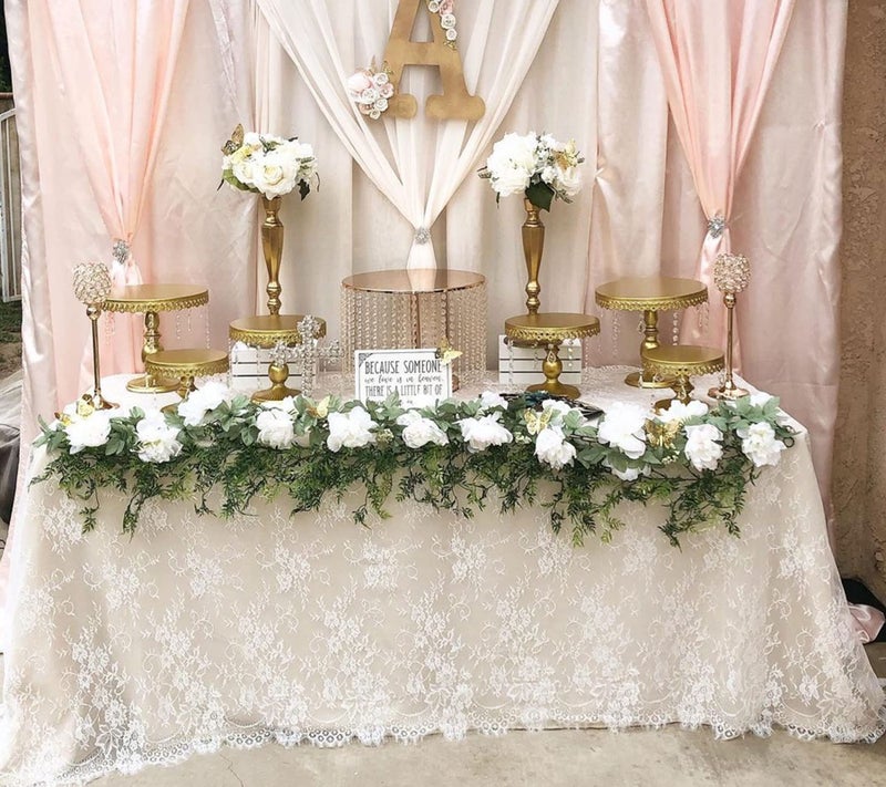 QueenDream White Lace Tablecloth 60 X120 Inches Rectangular Thanksgiving Table Cloth Vintage Embroidered Lace Fabric Overlay for Rustic Wedding Fall Tea Party Home Decor - Image 2